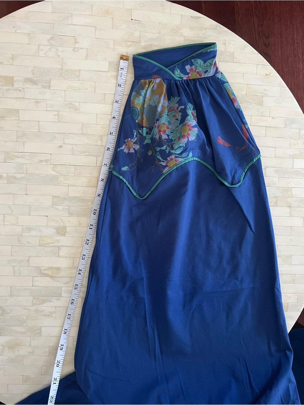 Asian inspired Navy Floral Two-Piece Pajama Set with Green Trim - Picture 12 of 12